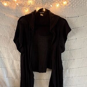 Lucky Brand Black Open-Front Hooded Sweater Cardigan